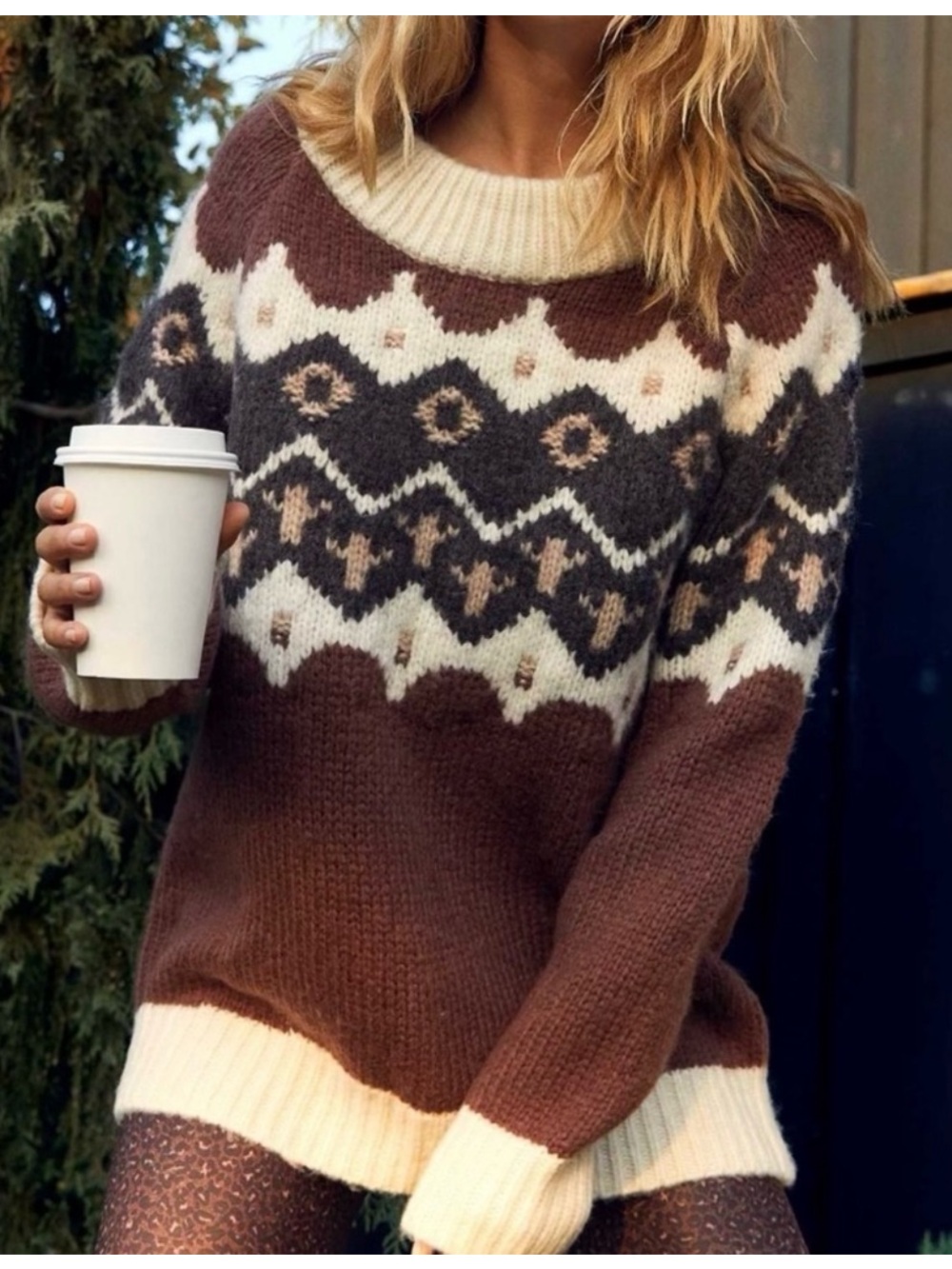 Aerie Wool-Blend Fair Isle Aztec Sweater